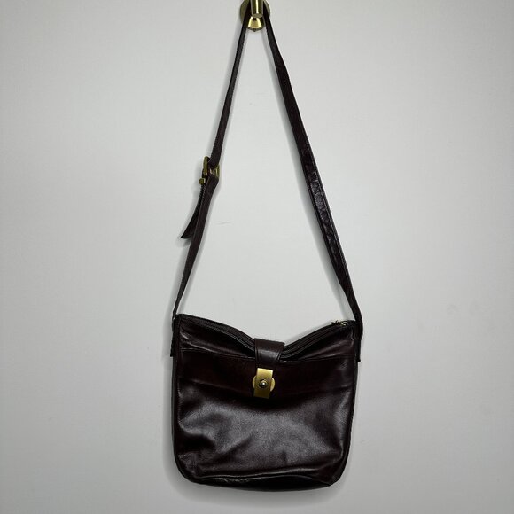 Perlina Handbags - Perlina Brown Leather Bag Gold Hardware